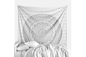Popular Handicrafts Tapestry Wall Hanging Hippie Ombre Metallic Mandala Bohemian Hippy Intricate Indian Tapestries Bedspread 84 x 90 Inches (215cm x 230cm) Red Yellow