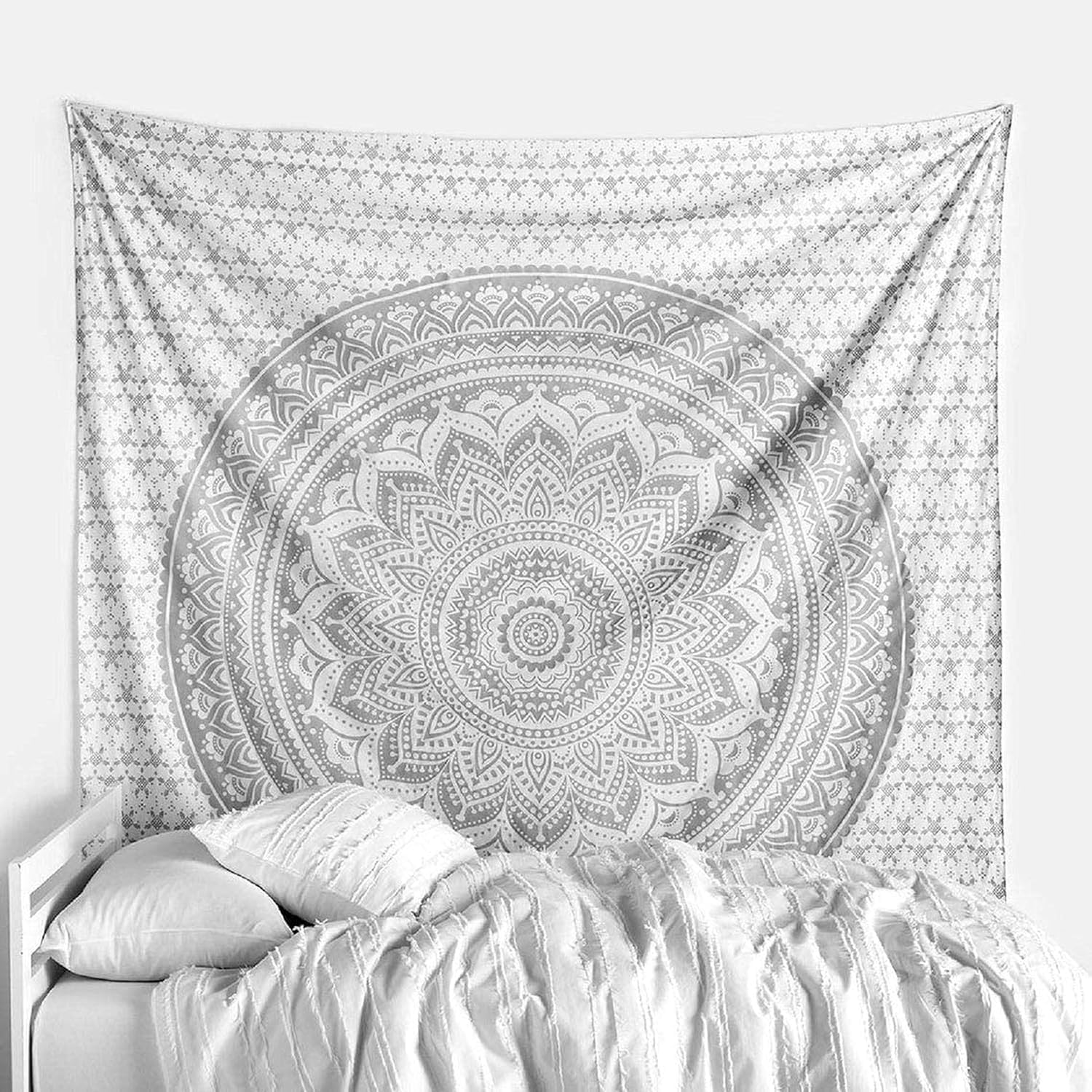 Popular Handicrafts Kp650 Original Silver Ombre Tapestry Mandala Art Hippie Wall Hanging Bohemian Bedspread Metallic Shine Tapestries 82"x54"