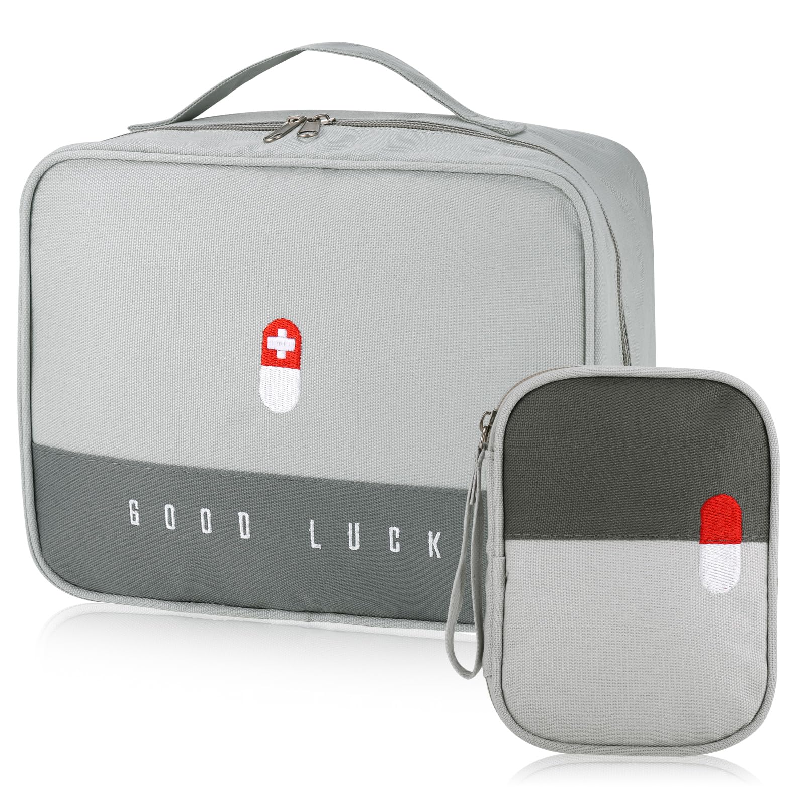 Fentar 2Pcs First Aid Bag Empty, Waterproof Travel Medical Bag with 2 Size, Medicine Storage Bags with Built-in Compartment, Portable Medicines Bags for Travelling Camping Home Hiking (Grey)