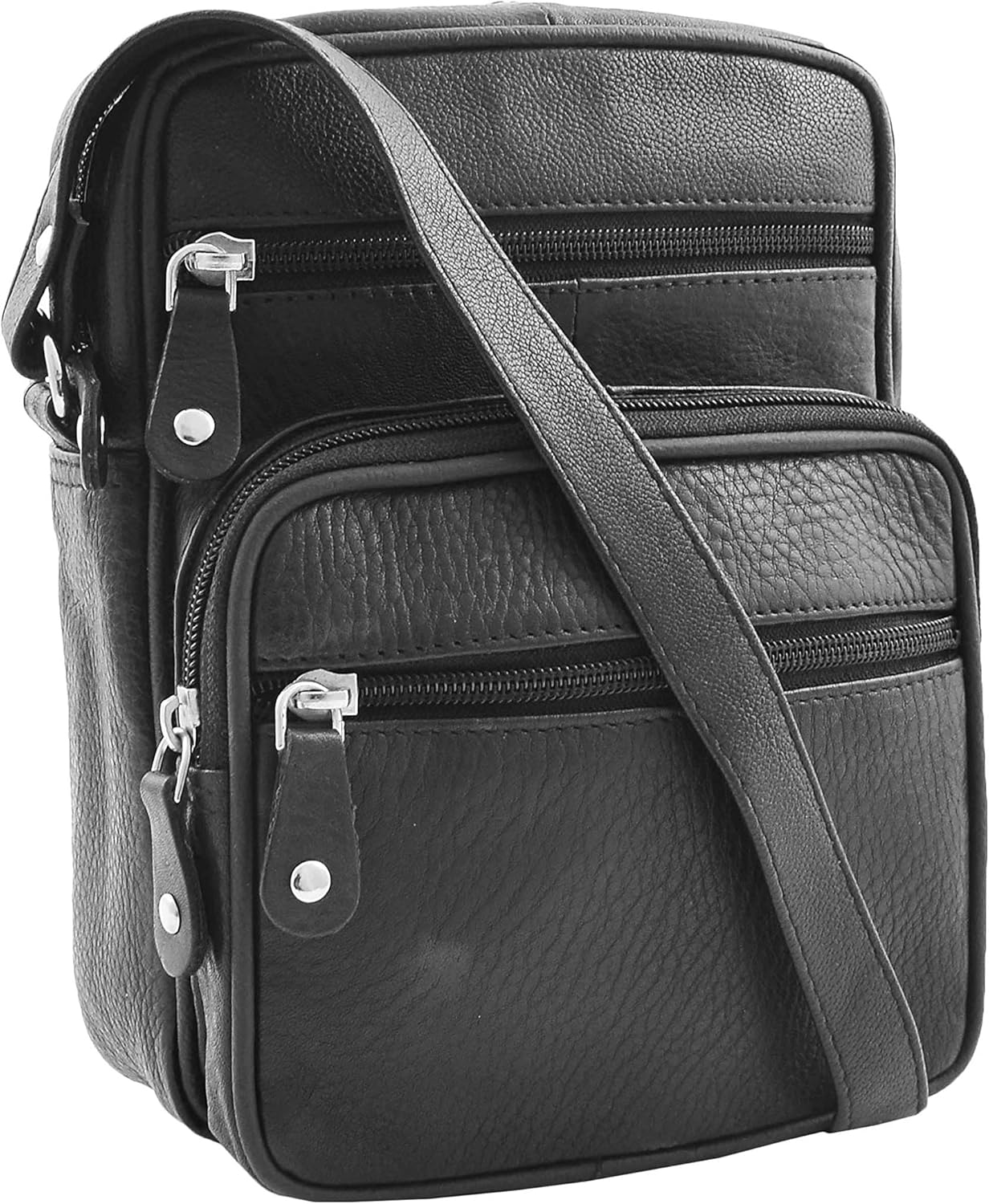 Mens Real Leather Shoulder Bag Cross Body Zipper Sling Flight Pouch