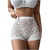 COZYEASE Women's Floral Lace See Through Boyshorts Sheer Mesh Mid Rise Panties Comfy Underwear