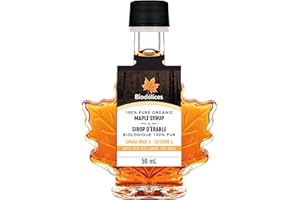 Biodélices - Pure Organic Maple Syrup 50ml - Grade A - Amber, Rich Taste - Quebec's Finest in Elegant Maple Leaf Bottle - Ide