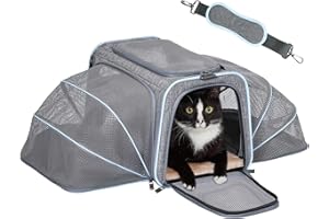 Petsfit Expandable Large Cat Carrier Small Dog Carriers Airline Approved, 17" Lx 11" Wx 11" H Soft-Sided Portable Washable Pet Travel Carrier with 2 Extension for Kittens, Puppies, Rabbits