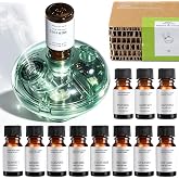 Waterless Essential Oil Diffuser with 12 x 10ml Hotel Fragrance Oils | Ultra-Quiet<30dB, Battery Operated, Cordless, Inspired by 5-Star Hotels Home Scents, Aromatherapy Gift Set