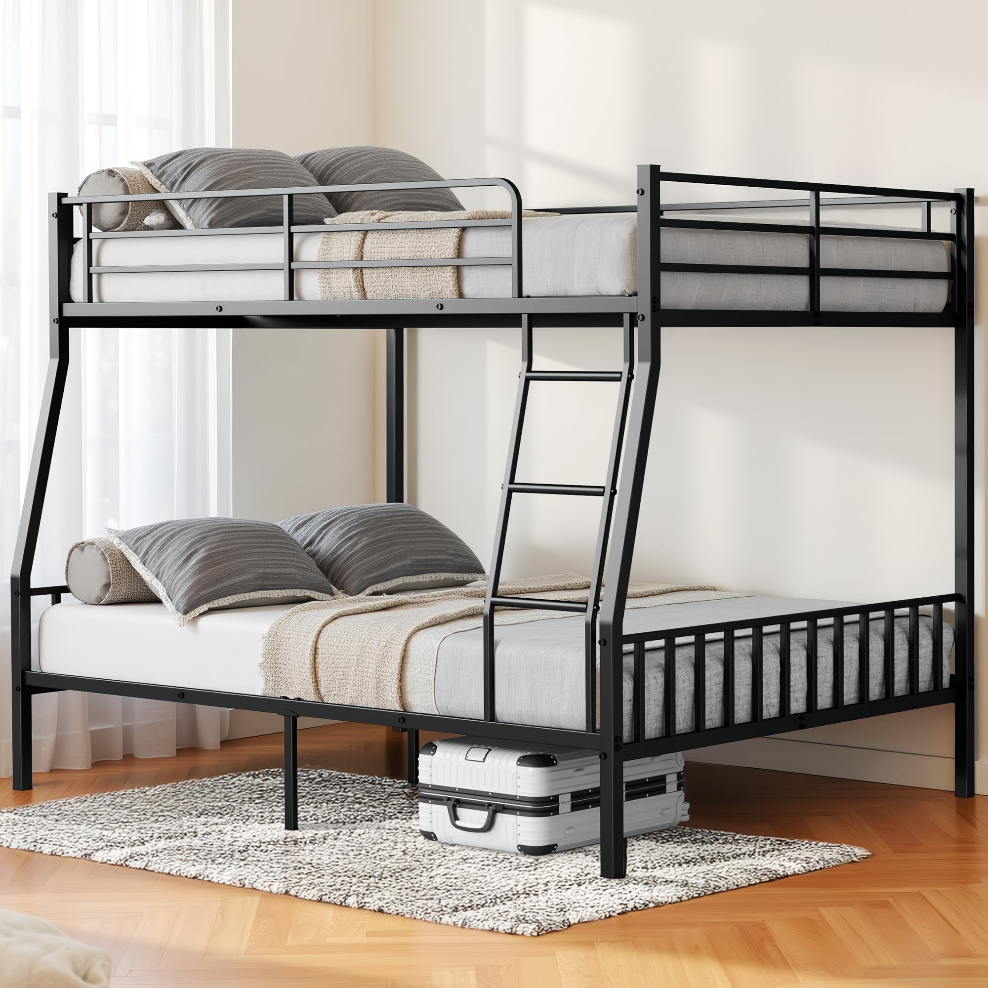 Photo 1 of *** PARTIAL SET***Mixcous Heavy Duty Metal Bunk Bed with Full-Length Guardrails & EVA Padded Anti-Slip Ladder for Adults, Full Over Queen