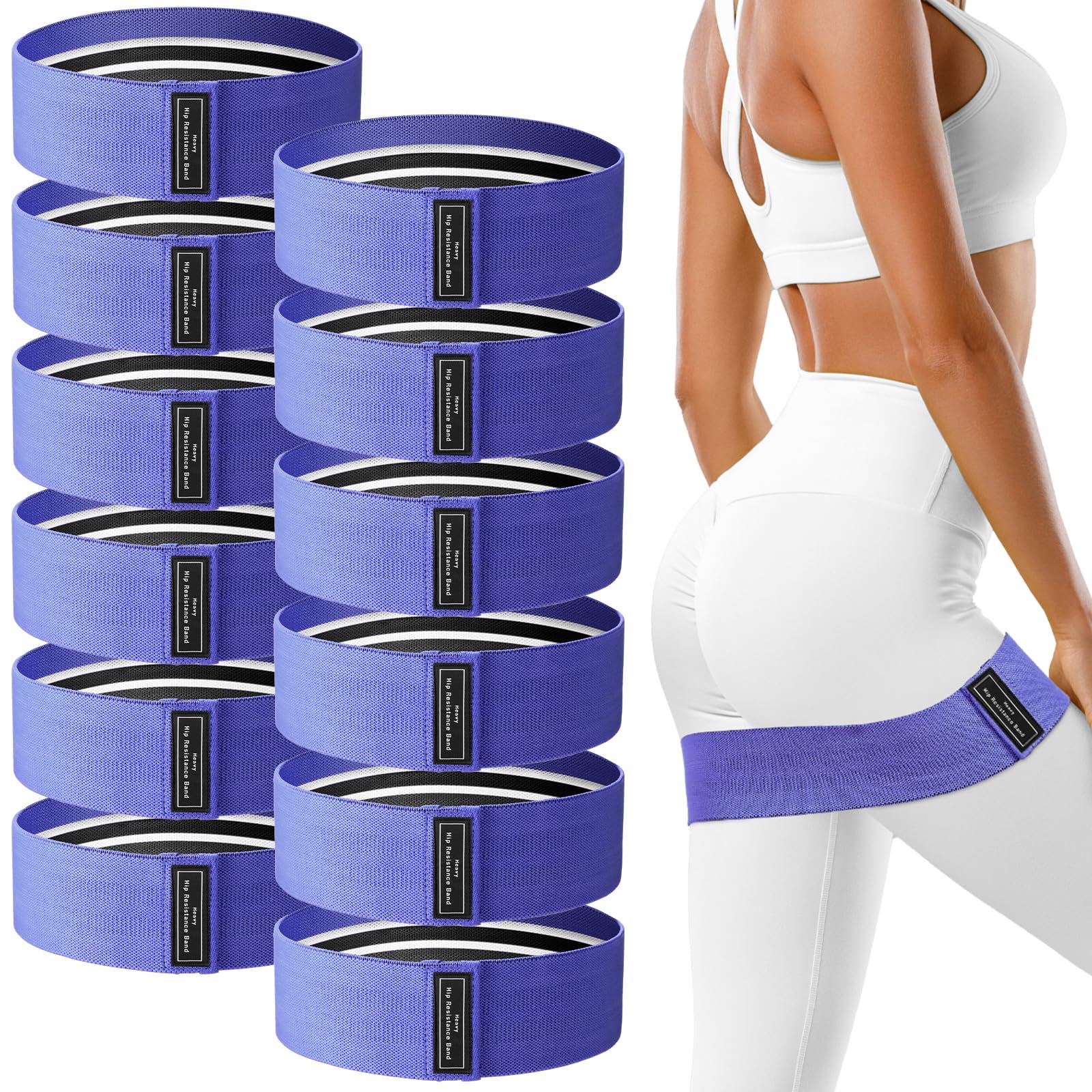 Photo 1 of 12 Pcs Fabric Resistance Bands for Working Out Booty Workout Stretch Exercise Bands Non Slip for Legs Squat Resistance Loop for Women Men Starter Butt Hip Thigh Fitness (Dark Purple,Heavy Resistance)