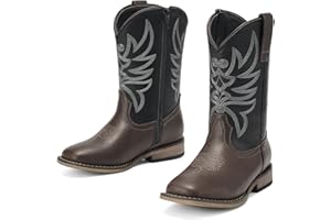Rollda Boys Cowboy Boots Girls Cowgirl Boots Kids Western Square Toe Boots for Toddler/Little Kid/Big Kid