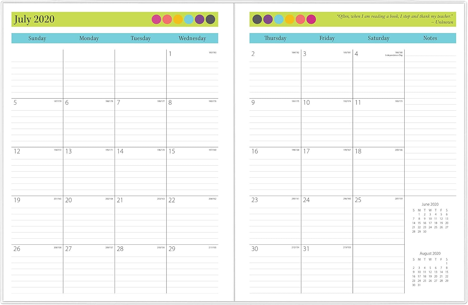 Blue Sky 2020-2021 Academic Year Teachers Monthly Lesson Planner, Stapled, Flexible Cover 8.5" x 11", Dots (100336-A21) : Office Products
