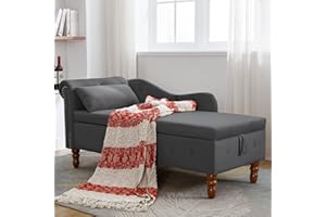 HomJoones Tufted Upholstered Velvet Rolled Arm Chaise Lounges Indoor Chair, Right Arm Facing Chaise Lounge with Nailhead Trim and 1 Pillow,for Living Room Bedroom Office (Black)