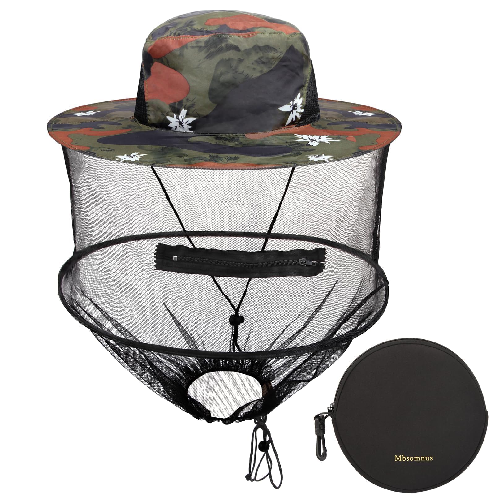 Mbsomnus Mosquito Head Net Hat Snow Camouflage Midge Head Net Midgie Face Cover Sun Mosquito Hats with Netting Mosquito Net Hat Quick Dry Wide Brim Sun Protection for Outdoor Hiking Camping Gardening