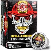 Fire Department Coffee - Gives Back to Firefighters - Skull Crushing Espresso Coffee Pods - Full-Bodied & Bold - Roasted in the USA - Premium Espresso K Cups - Veteran Owned - 12 Single Pods