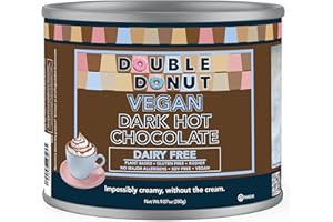 Double Donut Coffee Dark Vegan Hot Chocolate, Rich Dark Chocolate Hot Cocoa, Gluten Free, Dairy Free Hot Chocolate Mix for Velvety Smooth Vegan Hot Cocoa Mix, 12 Ounce Canister