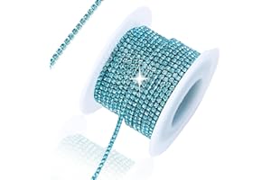 Rytenz 10 Yards 2 MM Rhinestone Chain Trim Crystal Rhinestone Close Chain Trim Shiny Rhinestone Chain for Sewing Crafts, DIY Decoration, Jewelry, Clothing, Shoes (Lake Blue, 2MM)