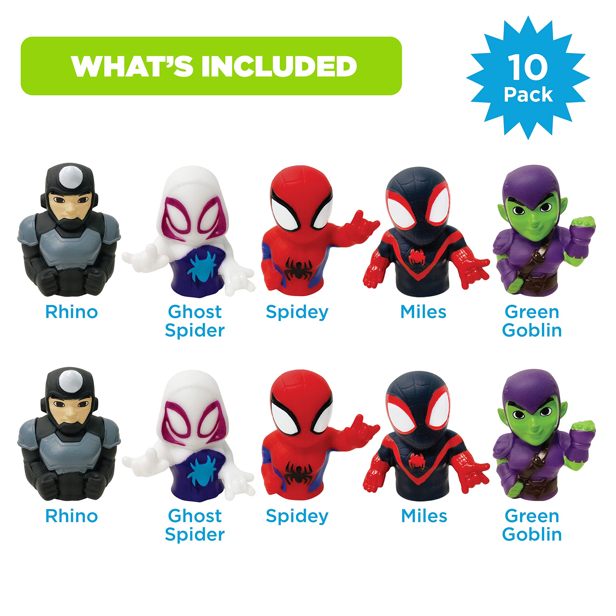 Spidey & His Amazing Friends 10 Piece Finger Puppet Set - Party Favors, Educational, Bath, Floating Pool, Beach Toys, Playtime