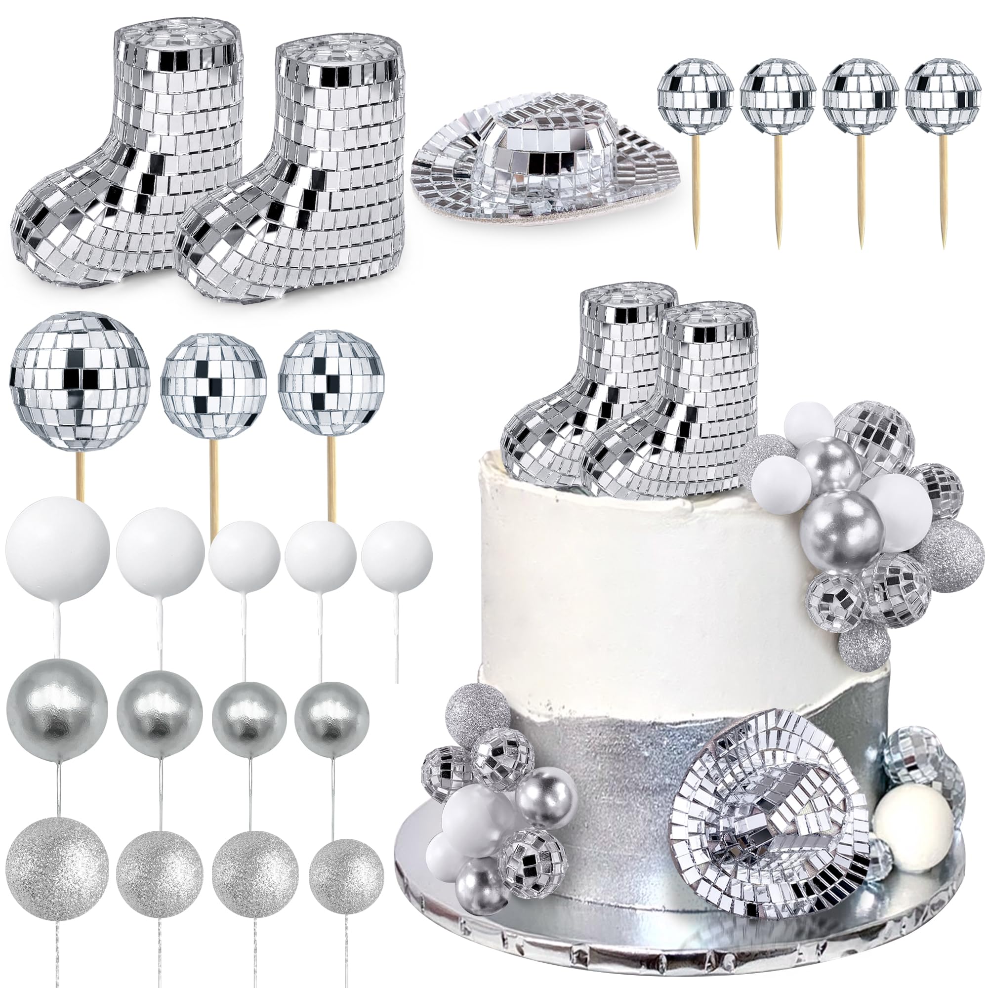 Photo 1 of 23PCS Disco Boot Cake Toppers Disco Hat Cake Topper Cowgirl Cowboy Cake Decorations Disco Balls Cake Topper for Cowgirl Cowboy Birthday Party Supplies