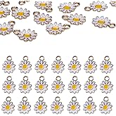 NovaPuff 50 Pcs White Enamel Daisy Charms, Mini Floral Chrysanthemum Charms Small Gold Flower Pendants, Cute Dangle Charm for Jewelry Making/Bracelets Necklace
