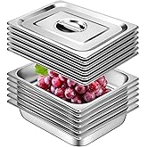 Hotel Pan with Lids 6 Pack 1/2 Size 2.5" Deep Stainless Steel Steam Table Pan, Commercial Food Pans for Catering Buffet Chafing Dish Pans Metal Steam Tray (1/2 Half Size x 2.5 Inch Deep, 6 Pack)
