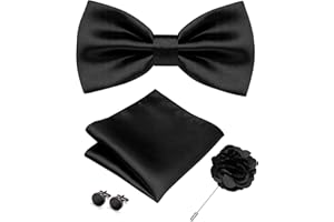 RBOCOTT Solid Color Bow Tie and Pocket Square with Lapel Pin Cufflinks Set 4PCS