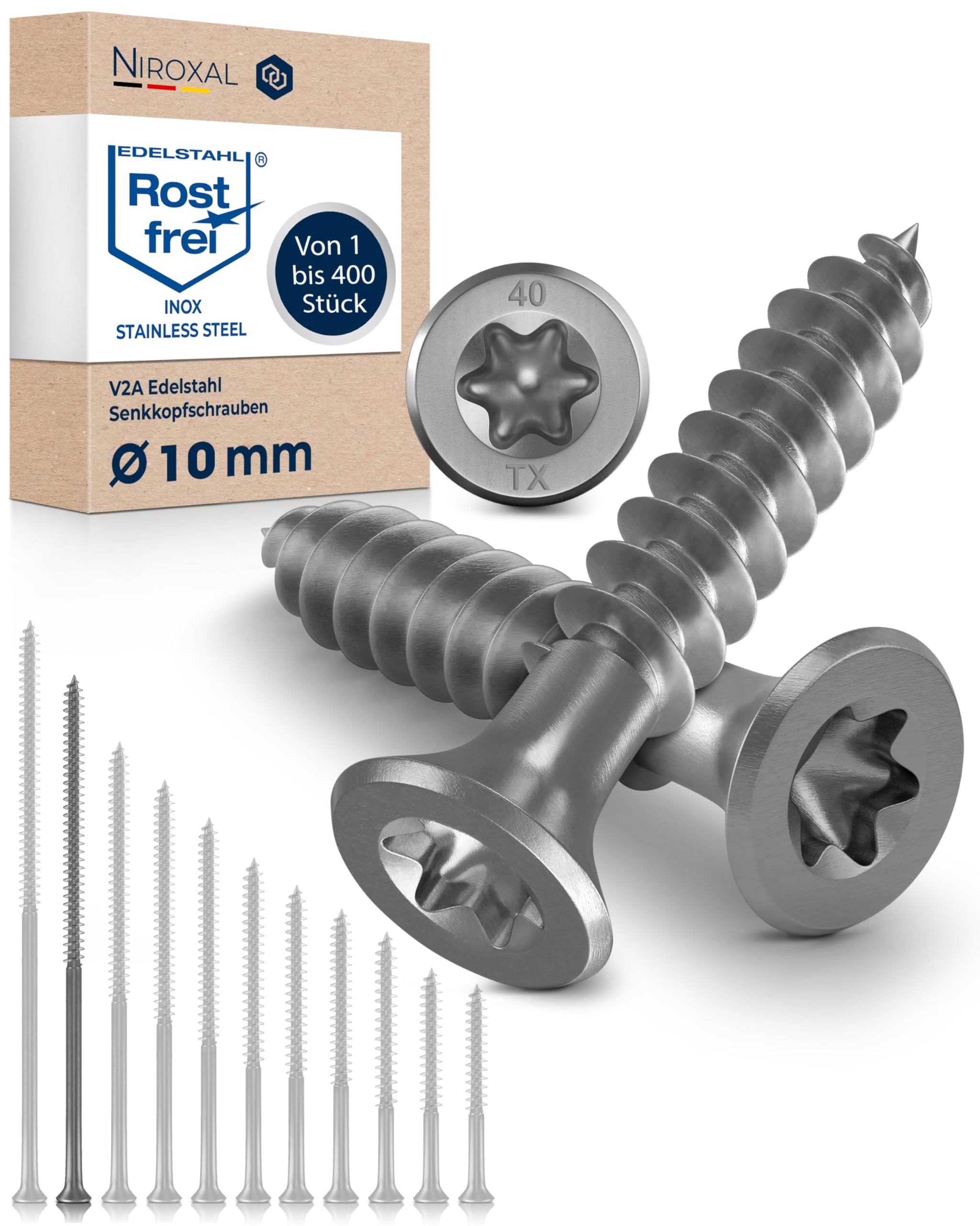 Wood Screws 10 x 240 mm TORX Countersunk Head Stainless Steel 304 Chipboard Screws Timber Screws Partial Thread Rustproof A2 25 Pack