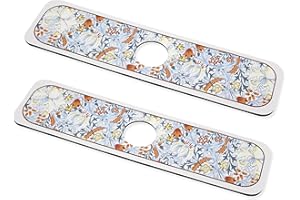 FerdY 2PCS Splash Guard for Sink Faucet, 15"×3.9" Absorbent Fast Drying Mat Sink Gadgets. Pad Behind Faucet Drip Catcher for Kitchen, Bathroom, Bar. Washable, spillproof and easy care, Flower Pattern