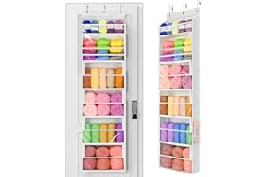 Yecaye Hanging Yarn Storage Organizer with 6 Zippered Closure Compartments, Large Capacity Dustproof Yarn Storage with Clear Full-Front PVC, Yarn Holder for Crochet Storage, Pearl White