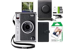 FUJIFILM INSTAX Mini EVO Hybrid Instant Camera Black + Fuji Instax Film 20 Sheet + Custom Case & Album 32GB Micro SD Memory Card Accessory Bundle