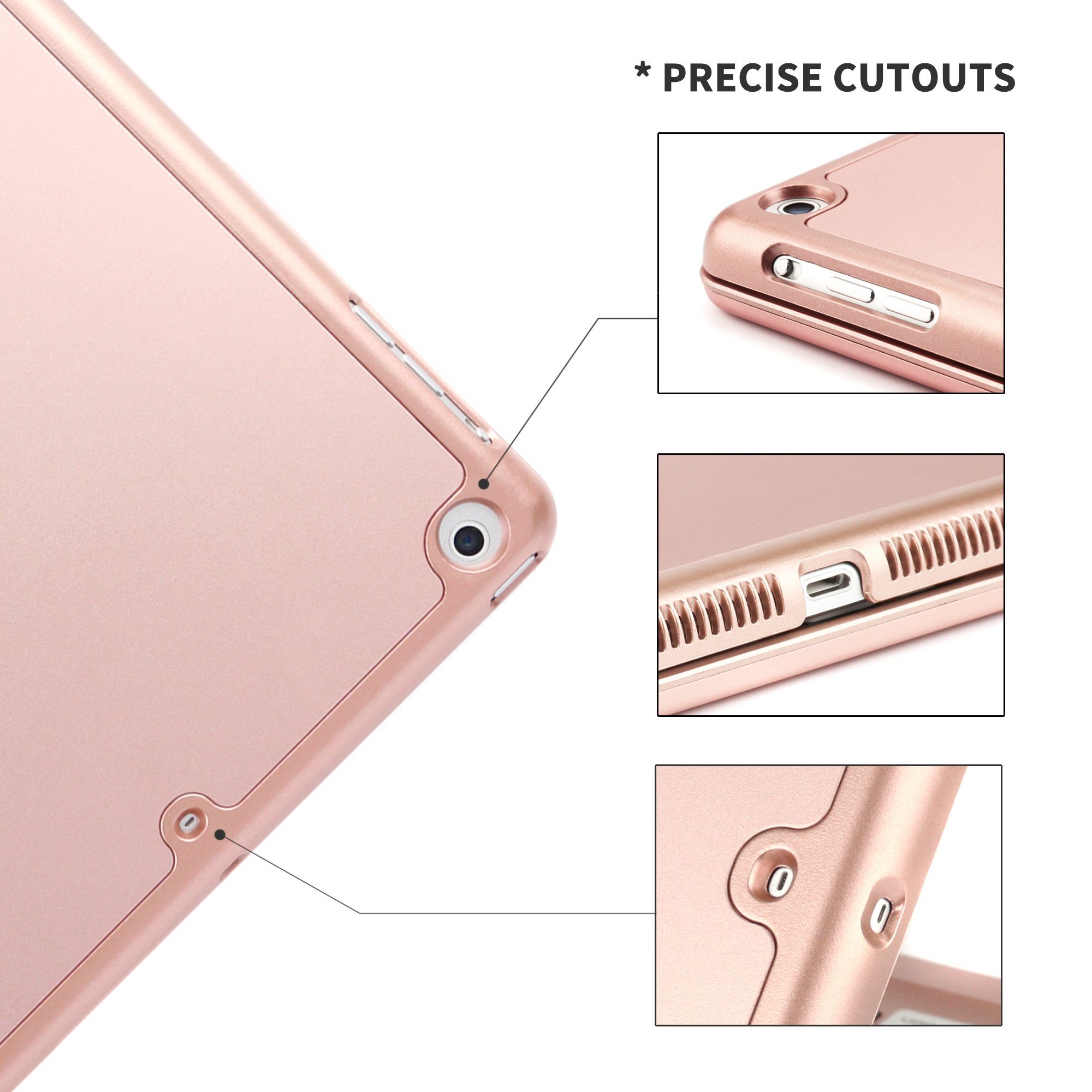 Keyboard Case iPad 9.7 2018(6th Gen) - iPad 9.7 2017(5th Gen) - iPad Air 1-130 Rotating - 7 Color Backlit Keyboard -Thin & Light - iPad Case with Keyboard, (Rose gold, 9,7)