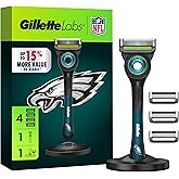 Gillette Labs Special NFL Eagles Edition Shaving Razor for Men - 1 Handle, 4 Razor Blade Refills & Magnetic Stand, GilletteLabs with Exfoliating Bar