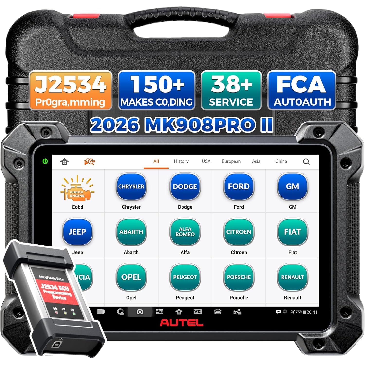 Autel MaxiCOM MK908 Pro II OBD2 Scanner: 2026 New Ver. of MaxiSYS MS908S Pro MK908P Elite with Top Hardware, J2534 Programming, ECU Coding, Bi-Directional, 36 Service for 150 Brands, FCA AutoAuth