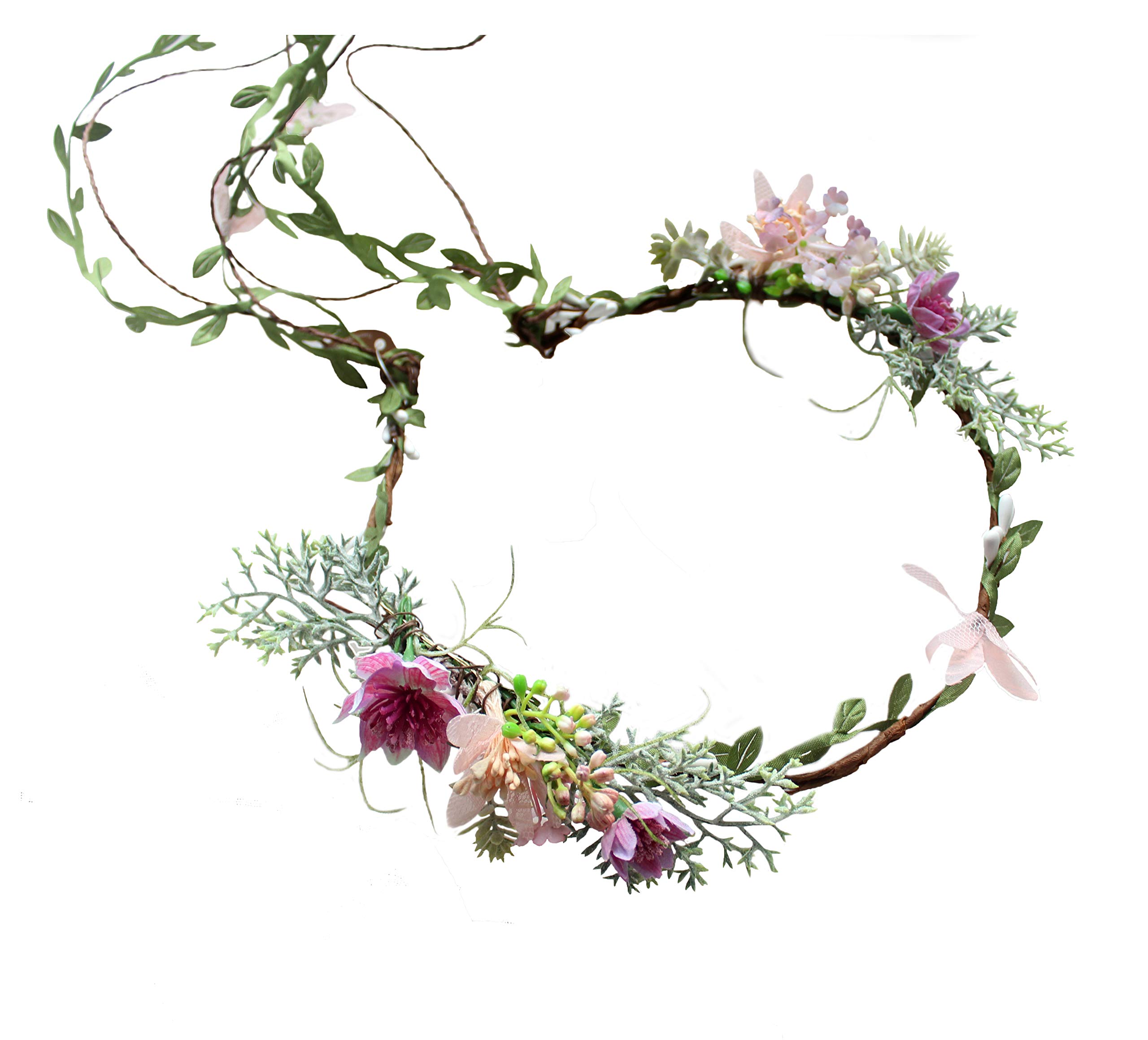 Vivivalue Adjustable Flower Headband Floral Garland Crown Halo Headpiece Boho with Ribbon Wedding Festival Party…, W, One Size
