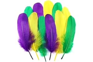 Ballinger Mardi Gras Goose Feathers - 120Pcs 6-8 Inch Large Bulk Feathers for Crafts, Masquerade centerpieces, Carnival Party Home Decor