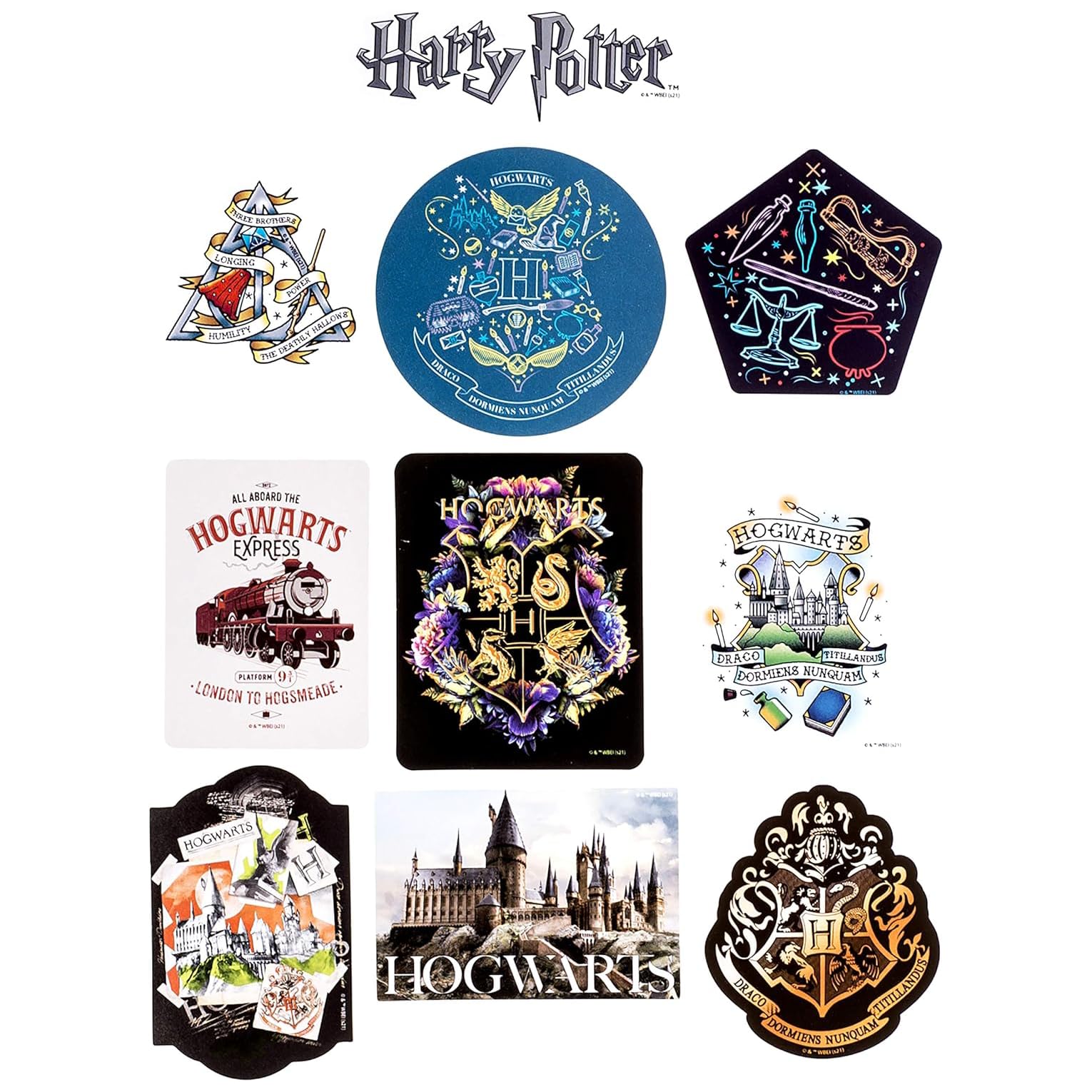 Harry Potter Slytherin Hogwarts House Vinyl Sticker Decal Pack, 60-Count, 5 Hologram Stickers, Waterproof, UV & Scratch-Resistant, Decals for Laptops, Water Bottles, Notes & More, Officially Licensed