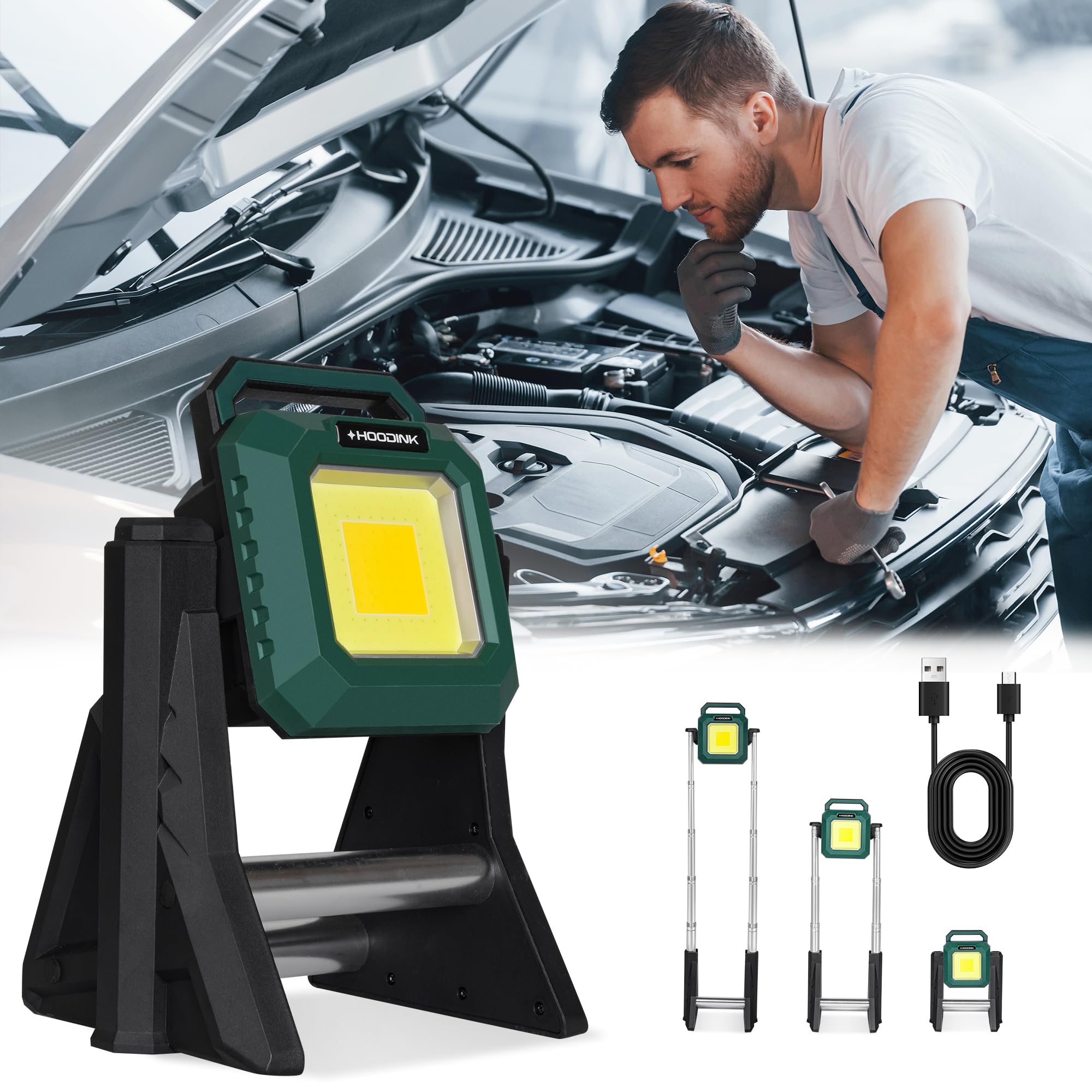 Photo 1 of Portable Rechargeable LED Work Light Stand, 8 Modes Outdoor Construction Flood Light Men's Gifts, Cordless, Height Adjustable, 4000K/6500K Dimmable, Waterproof for Workshop, Task Lighting – YL3097