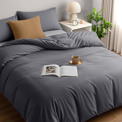 Utopia Bedding Duvet Quilt Cover Set with Pillow cases - Soft Microfibre Polyester, King Size (Grey)
