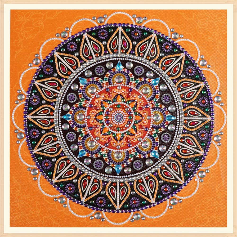 ABEUTY Diamond Painting DIY 5D Full Drill Rhinestones, Yellow Mandela Floral Flower, Partial Drill Crystal Diamond Art Kits