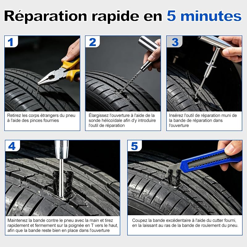,68pcs kit Reparation Pneu Voiture，pour SUV, Tracteurs, Camping-Cars
