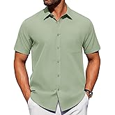 Alimens & Gentle Men's Short Sleeve Dress Shirts Wrinkle Free Untucked Casual Button Down Shirt