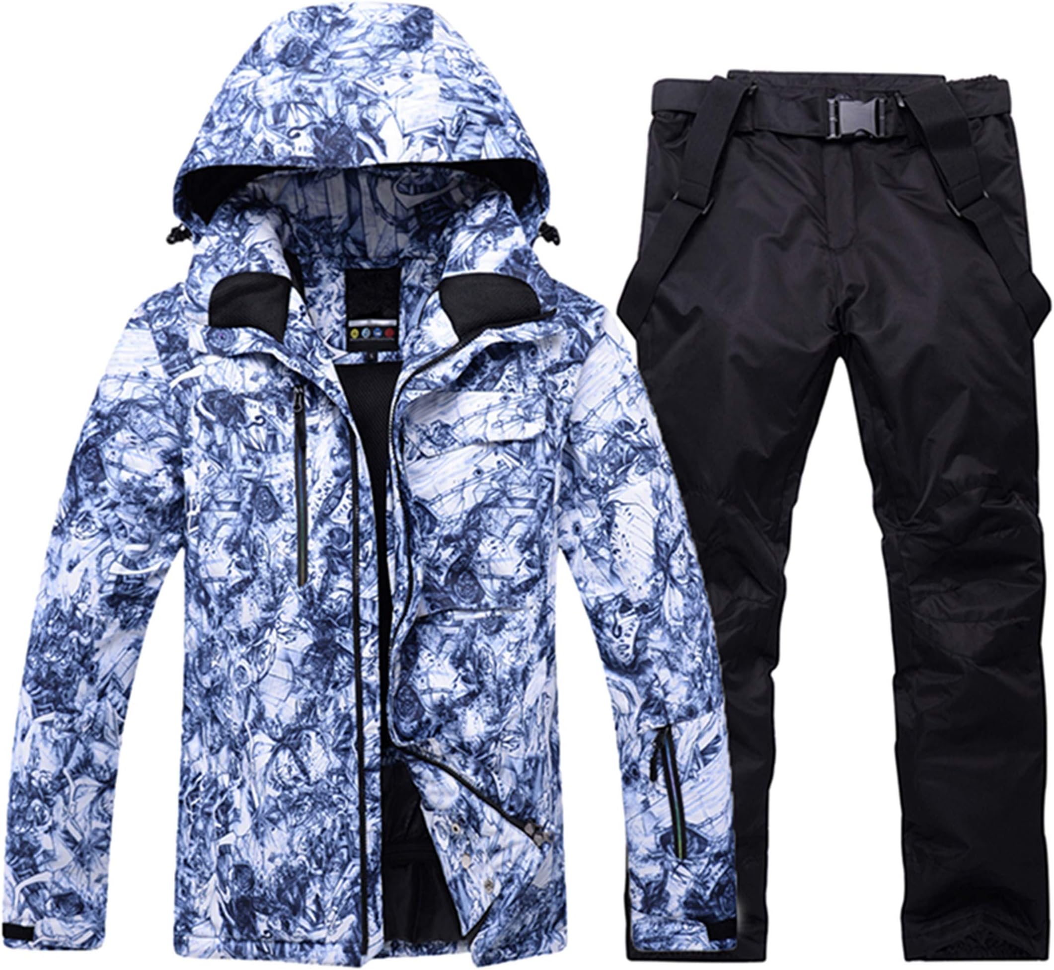 PENER Men's Warm Ski Jackets Waterproof Colorful Printed Ski/Snowboard Jacket and Pants Set