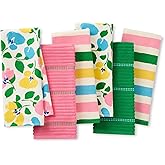 Kate Spade New York Painterly Bouquet & Bold Painterly Stripe Kitchen Towels 6-Pack Set, Absorbent 100% Cotton, Pink/Green/Blue, 17"X28"