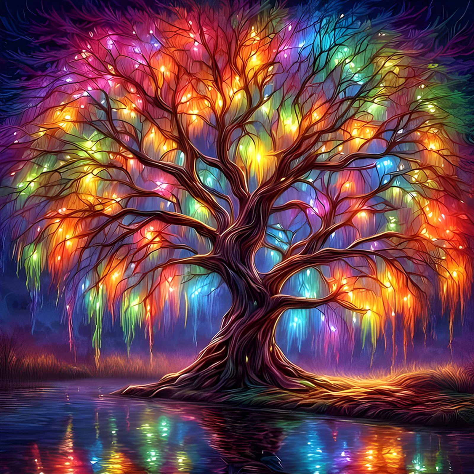 Colourful Tree of Life Diamond Painting, 5D Diamond Painting Kits for Adults Kids, Full Round Drill Fantasy Diamond Art Kits, Diamond Painting Artistic Crystal Rhinestone Craft for Home Decor 30x30cm