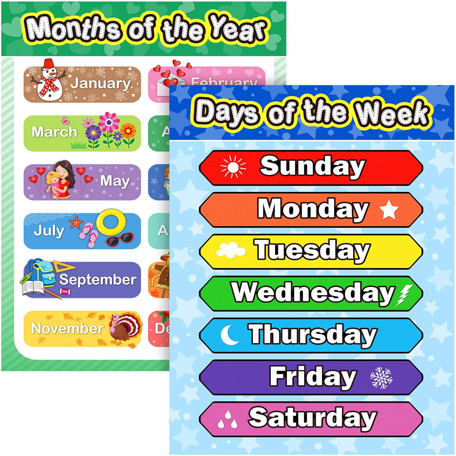 Photo 1 of Outus Extra Large Preschool Educational Learning Posters for Kids Toddlers 17 x 22 Inch Nursery Home School Pre-K Kindergarten Classroom Decoration(2 Pieces, Days of The Week, Months of The Year)