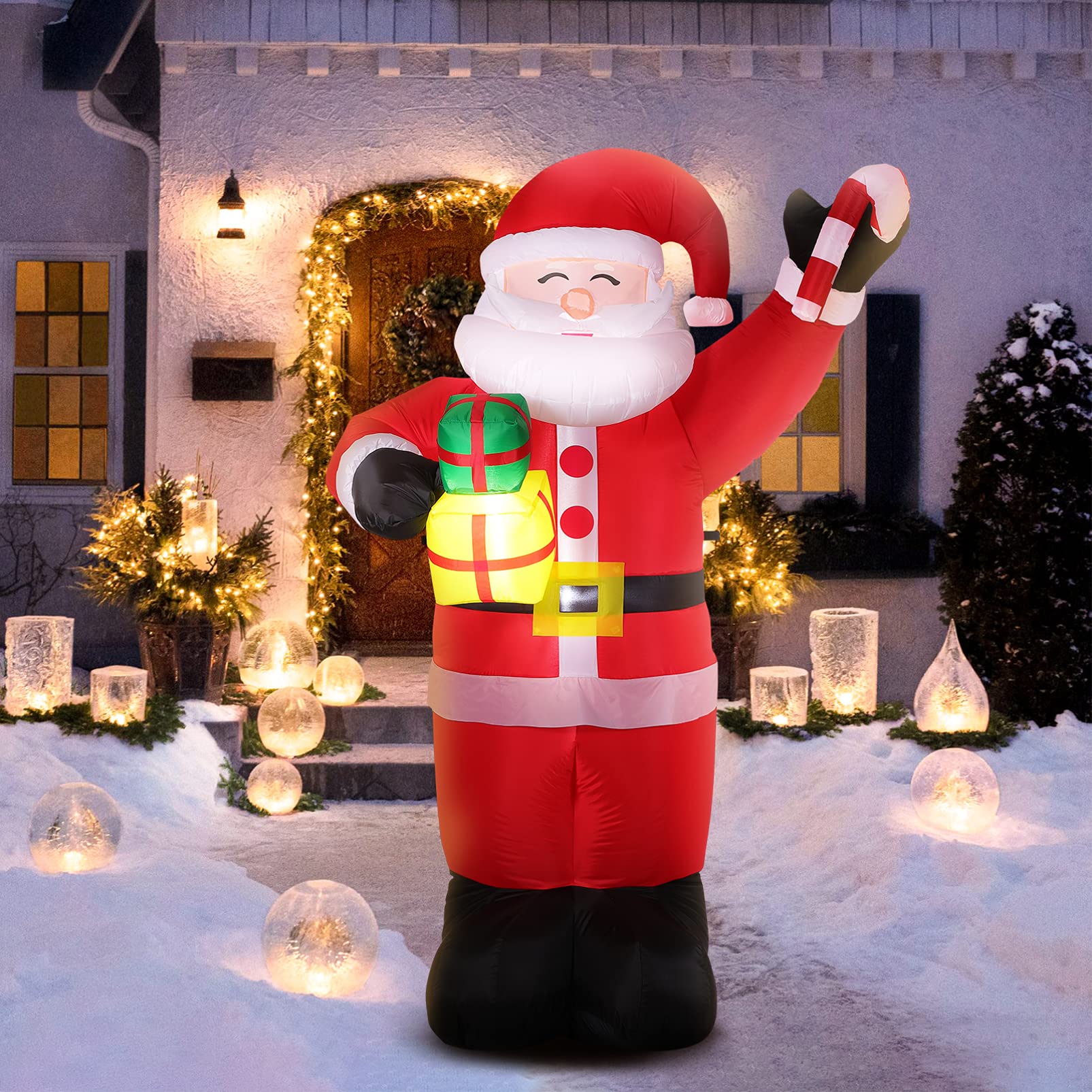 CLISPEED 6Ft Christmas Inflatables Santa Claus Blow Up Indoor Outdoor Inflatable Christmas Decorations with LED Lights Built-in for Holiday/Party Yard Lawn Garden