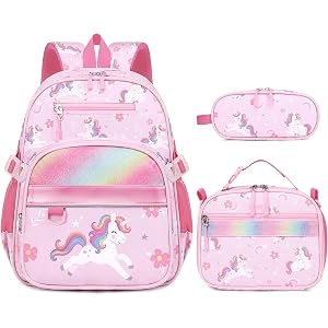 Similove Toddler Backpack for Girls Ages 5-8, 3PCS Girls Backpack with Lunch Bag & Pencil Case - 15inch Kids School Bookbag f