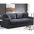 Container Furniture Direct Luxe Corduroy Sofa with 2 Toss Pillows, Spacious and Comfortable 3 Seater Couch for Modern Living Room, Ideal for Entertainment and Cozy Moments, 89" Wide, Black