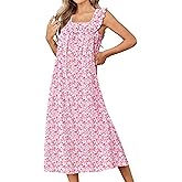 Ekouaer Cotton Nightgowns for Women Long Sleeveless Night Gown Victorian Sleep dress Soft Night Dress Ladies Sleepwear