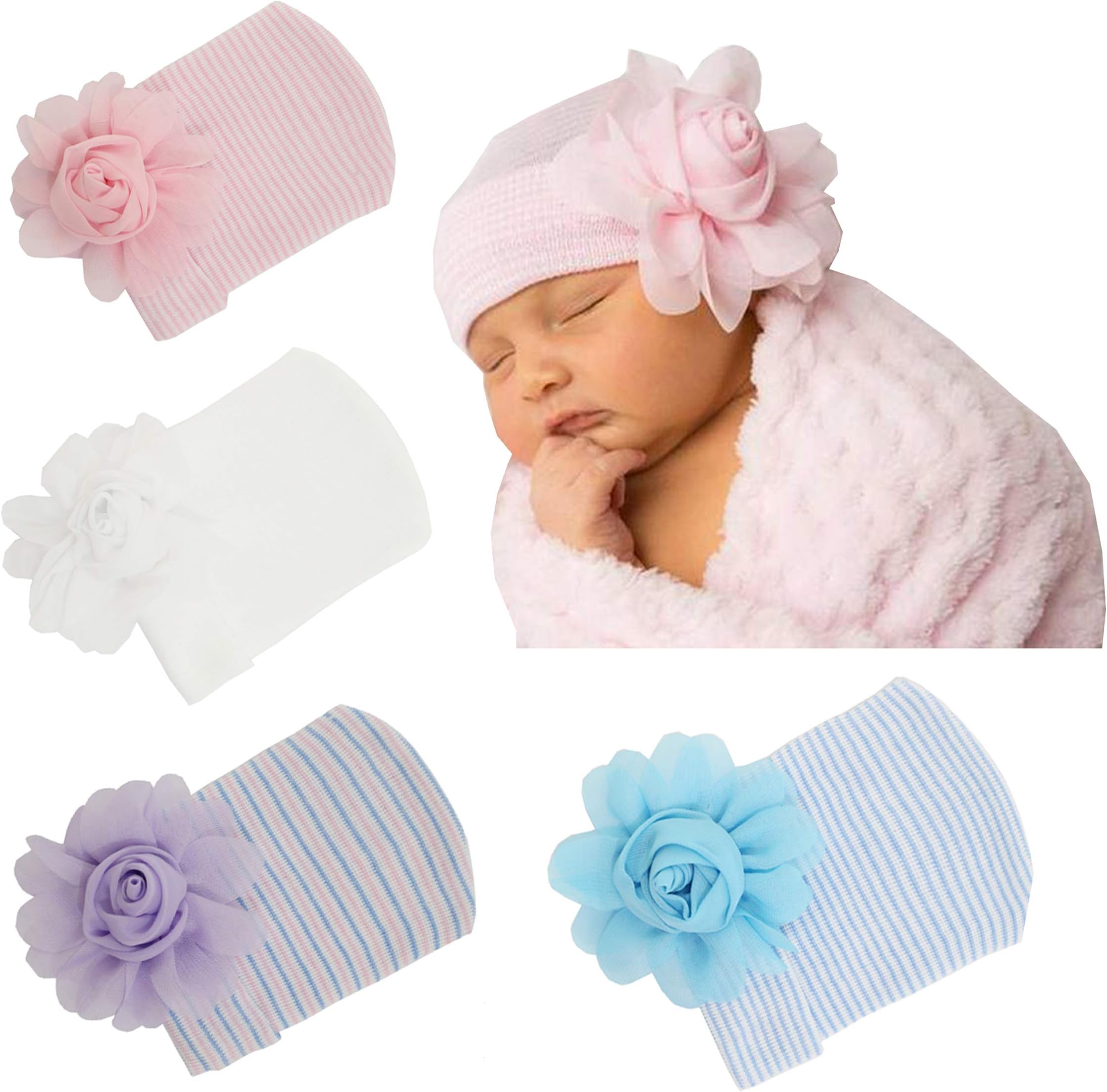 AKAISIHN Baby Turbans Newborn Girl Headwraps Baby Girl Beanie Hat with Bow Hospital Nursery Hat