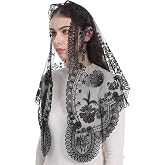 Bozidol Camellia Lace Catholic Mantilla Chapel Veil for Women | Triangle Head Covering with Camellia Embroidery, for Church, Latin Mass and Prayer, Comes with Gift Box, Religious