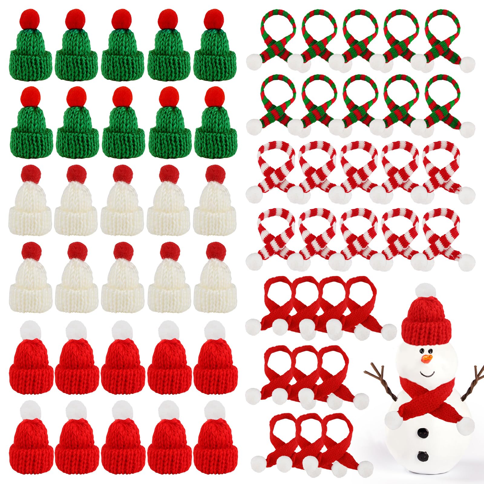 jwogngls 60 Pieces Mini Christmas Hat and Scarf Set, Finger Small Santa Hats, Mini Knitted Hats for Christmas Party Decoration, Bottle Decoration and Table Decoration