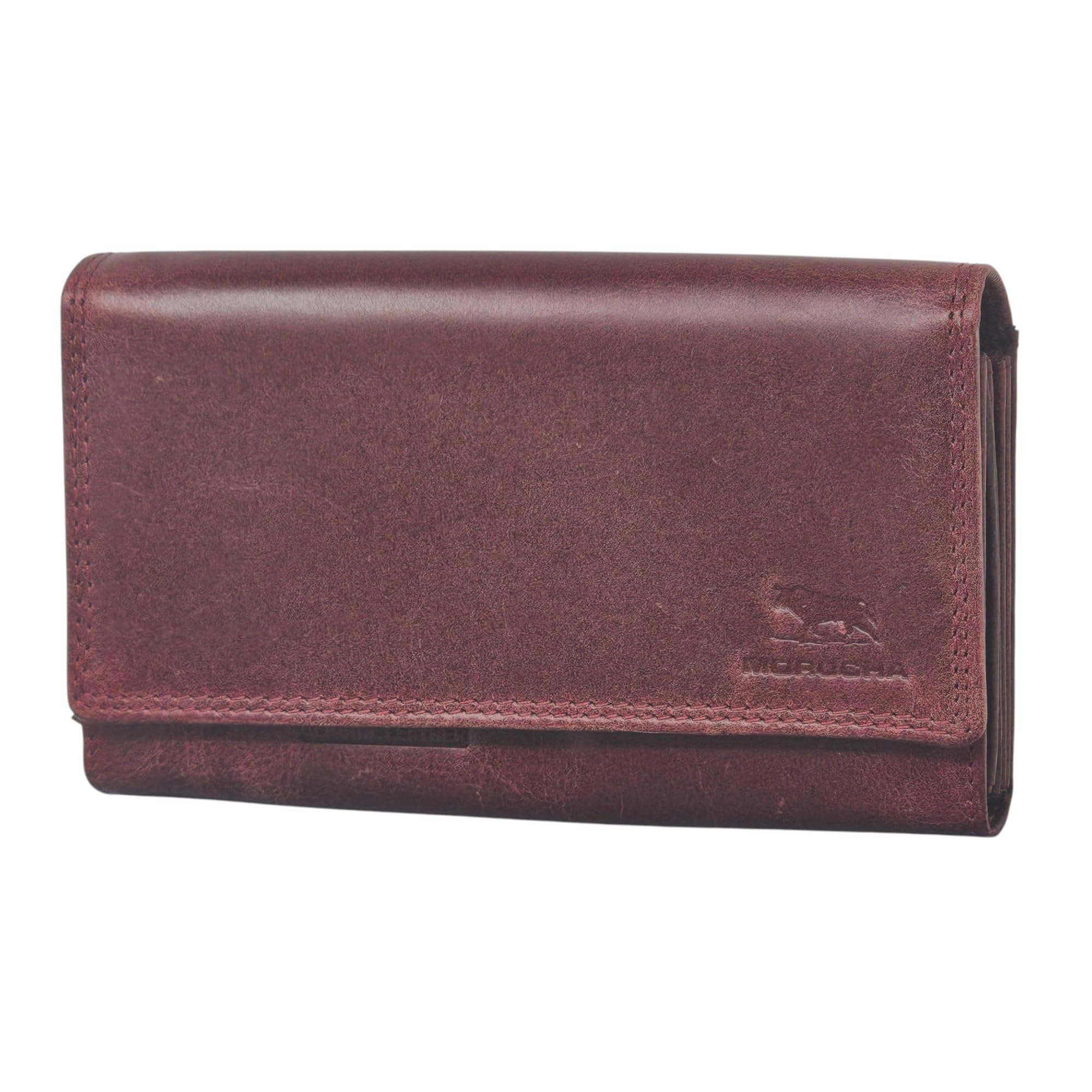 MORUCHA Women’s Clutch Wallet – Genuine Leather RFID Blocking Purse, Multi-Compartment Large Capacity Cardholder with Zipped Coin Sections – Gift Boxed – M90 (Burgundy)