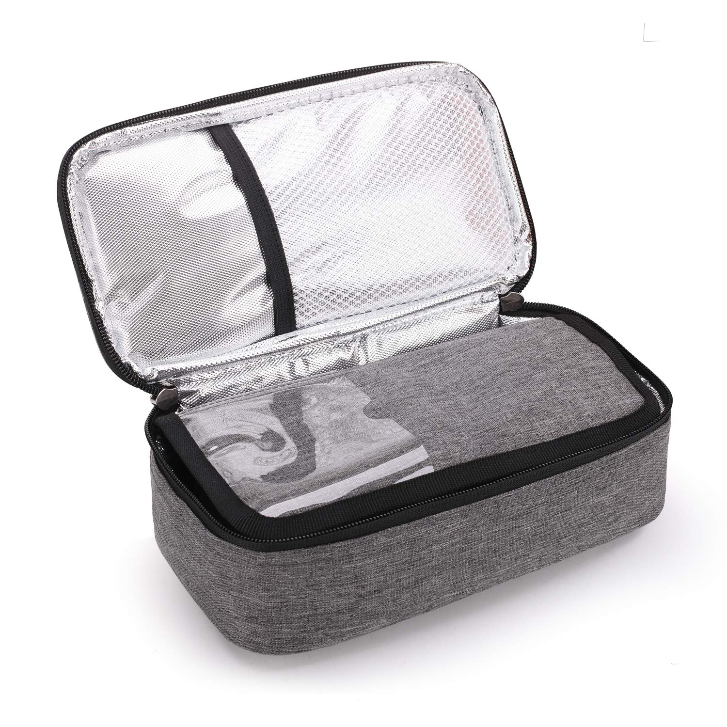 ALLCAMP Insulin Cooler Travel Case Diabetic Medication Cooler with 4 Ice Pack - Medical Cooler Bag Portable and Reusable Grey (9x 4.72x 3.14 inches)